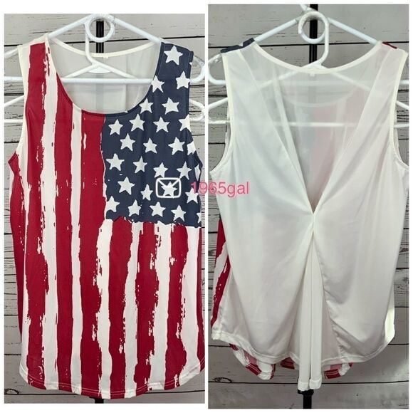 American Flag Print Patriotic Tank Top Plus Size - Picture 1 of 15